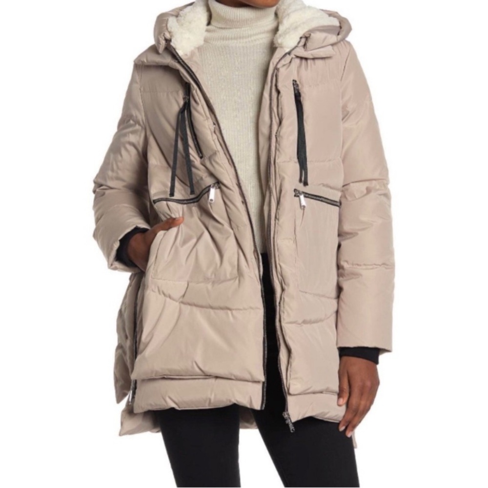 Sam Edelman Beige Hooded Puffer Jacket